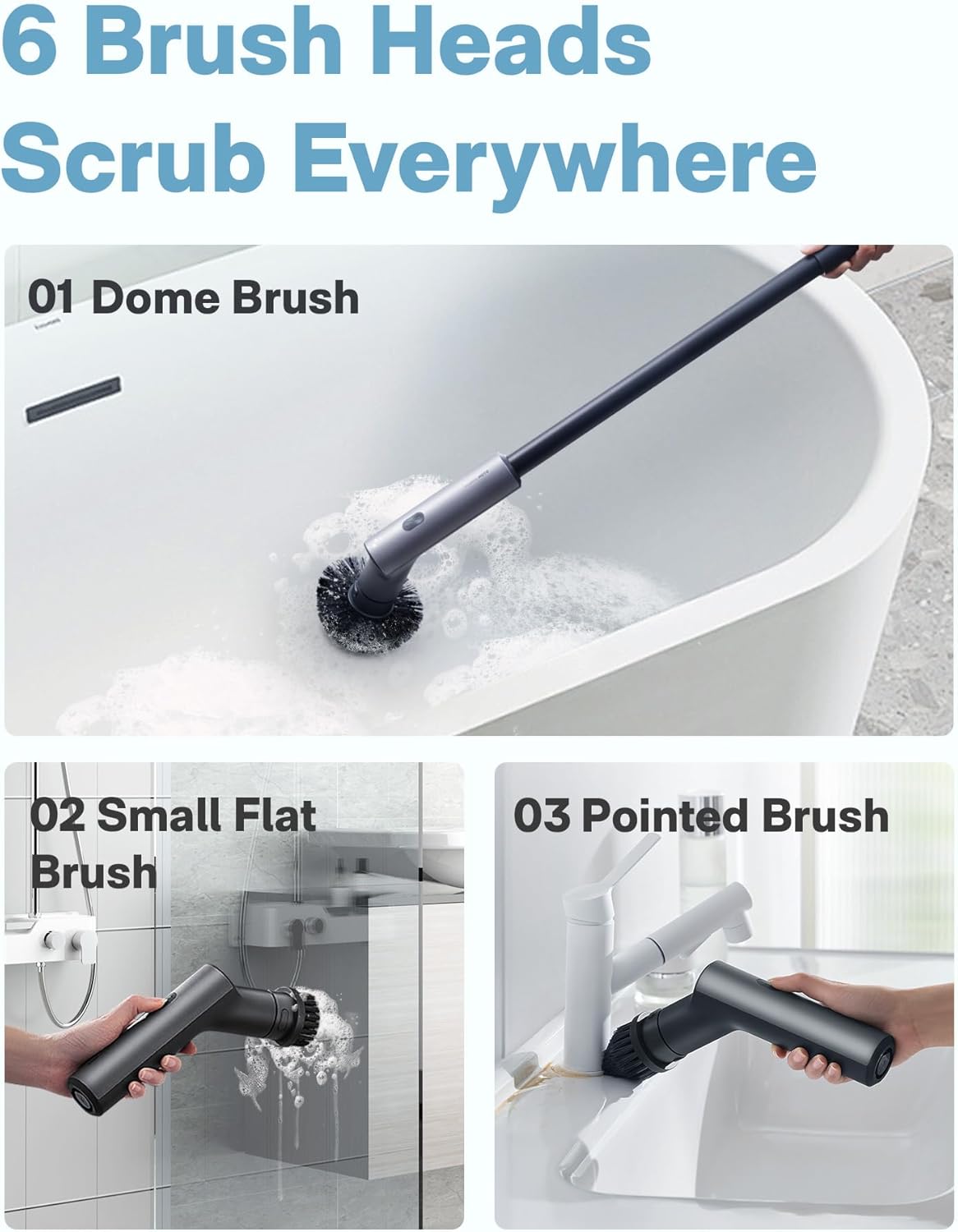 HOTO Cordless Electric Spin Scrubber, IPX7 Full Body Waterproof Bathroom Cleaning Brush, Max 22