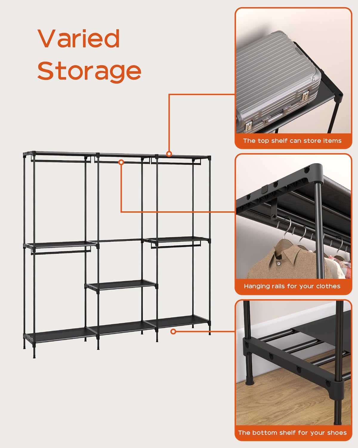 Clothes Rack, Portable Closet, 80.7 Inch Extra Large Capacity Wardrobe Closet, Clothes Storage