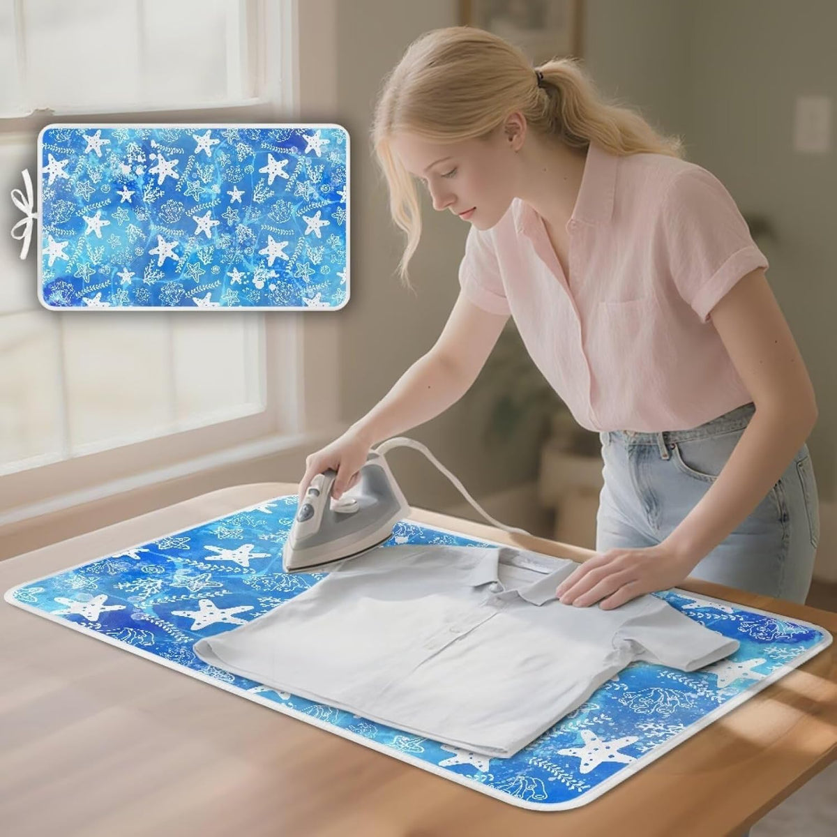 Ironing Mat Thickened Blue Stars Ironing Blanket Travel Portable Ironing Pad Travel Isolate Heat