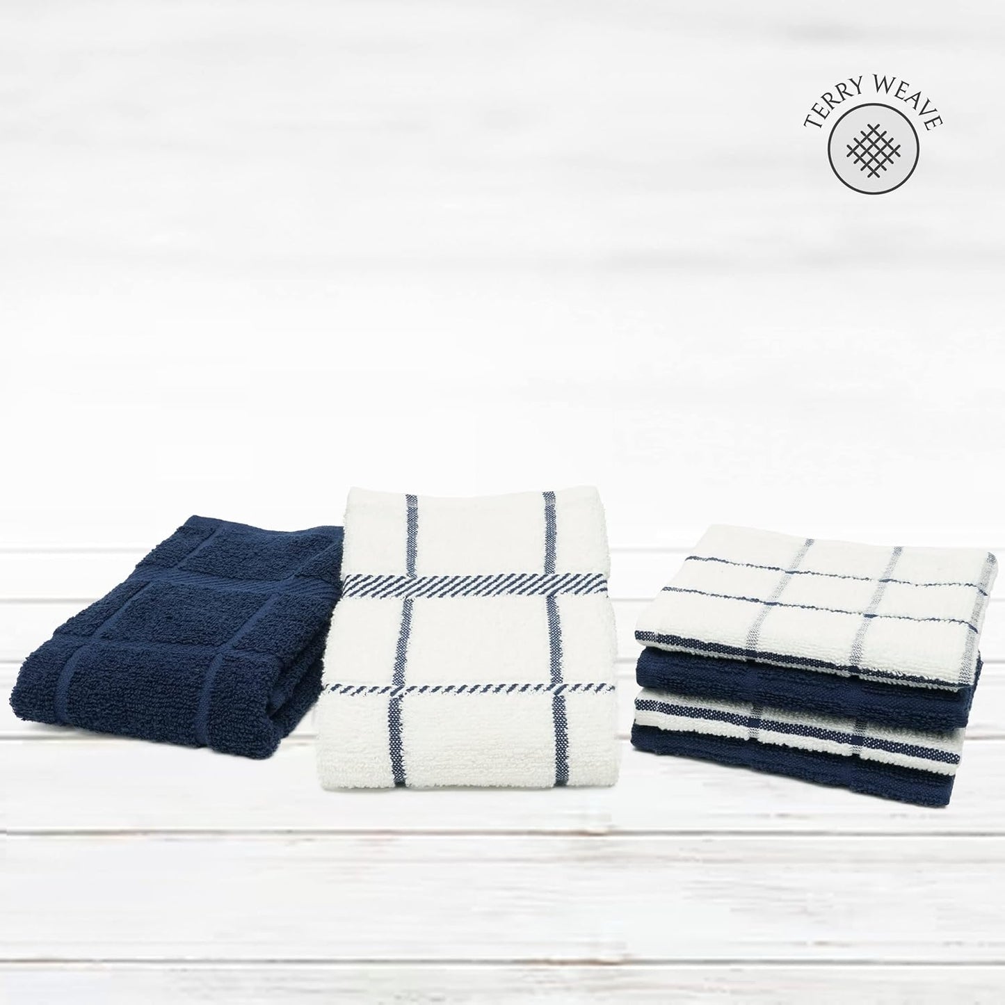 100% Cotton Terry Dish Cloth & Dish Towel, 6 Pack, Super Soft and Absorbent Kitchen Towels, Perfect