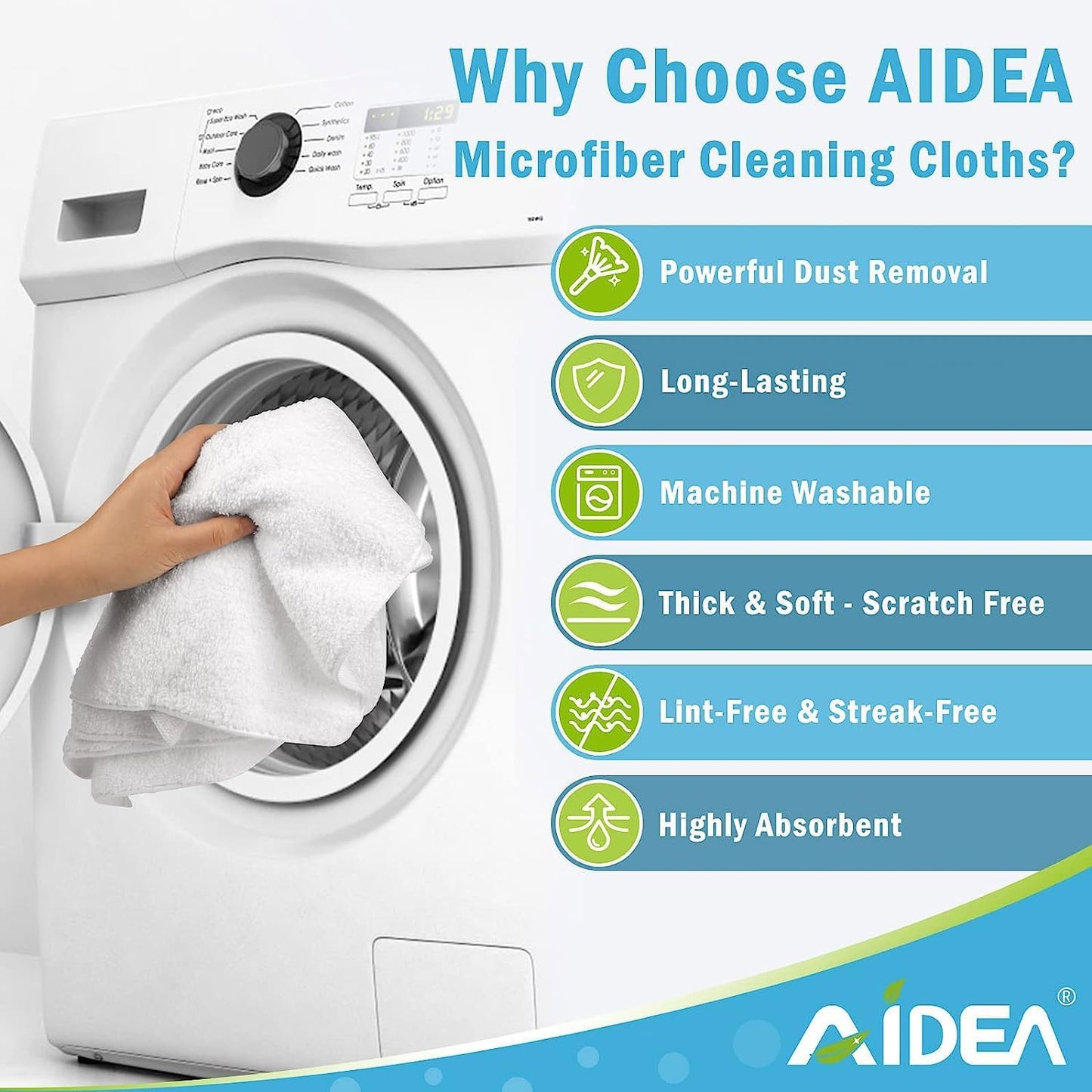 AIDEA Microfiber Cleaning Cloth White 50PK, Microfiber Towels for Cars, Lint Free Rags, Kitchen