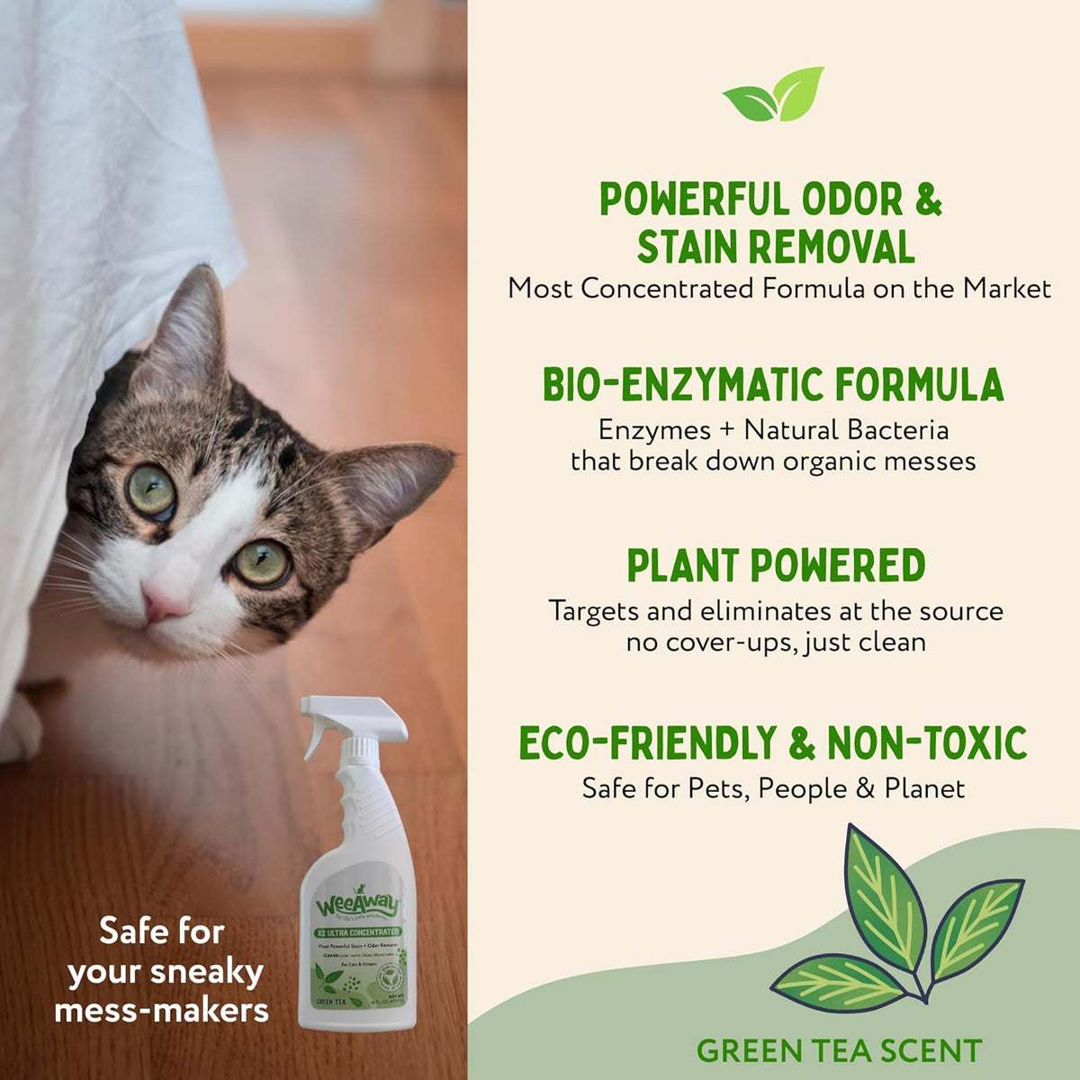 Wee Away X2 Ultra Concentrated Pet Stain and Odor Remover, Enzyme Cleaner for Cat Urine and Poop