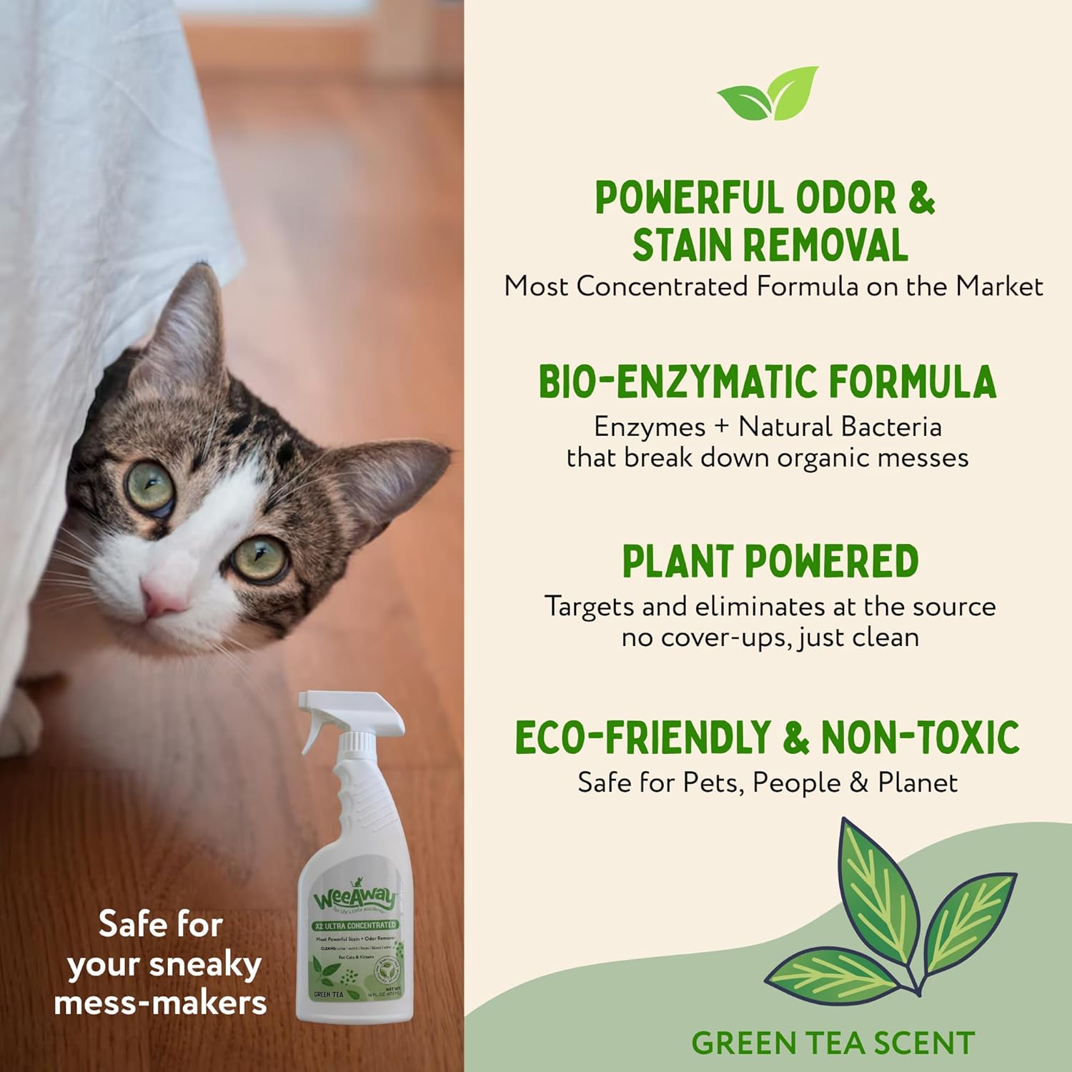 Wee Away X2 Ultra Concentrated Pet Stain and Odor Remover, Enzyme Cleaner for Cat Urine and Poop