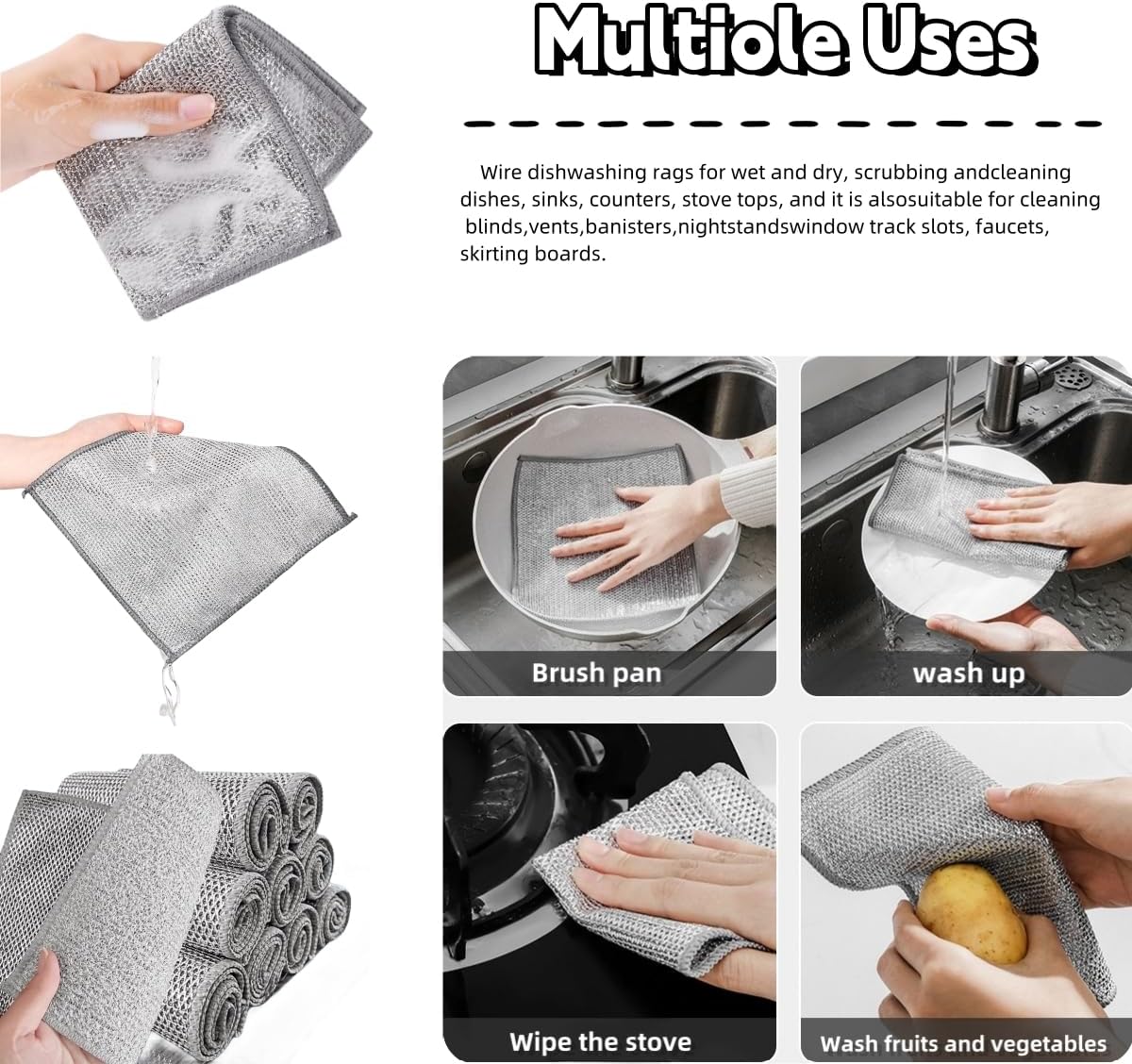 Non Scratch Wire Dishcloth, Wire dishwashing rag,Steel Wool Scrubber，Scrubs & Cleans for Dishes