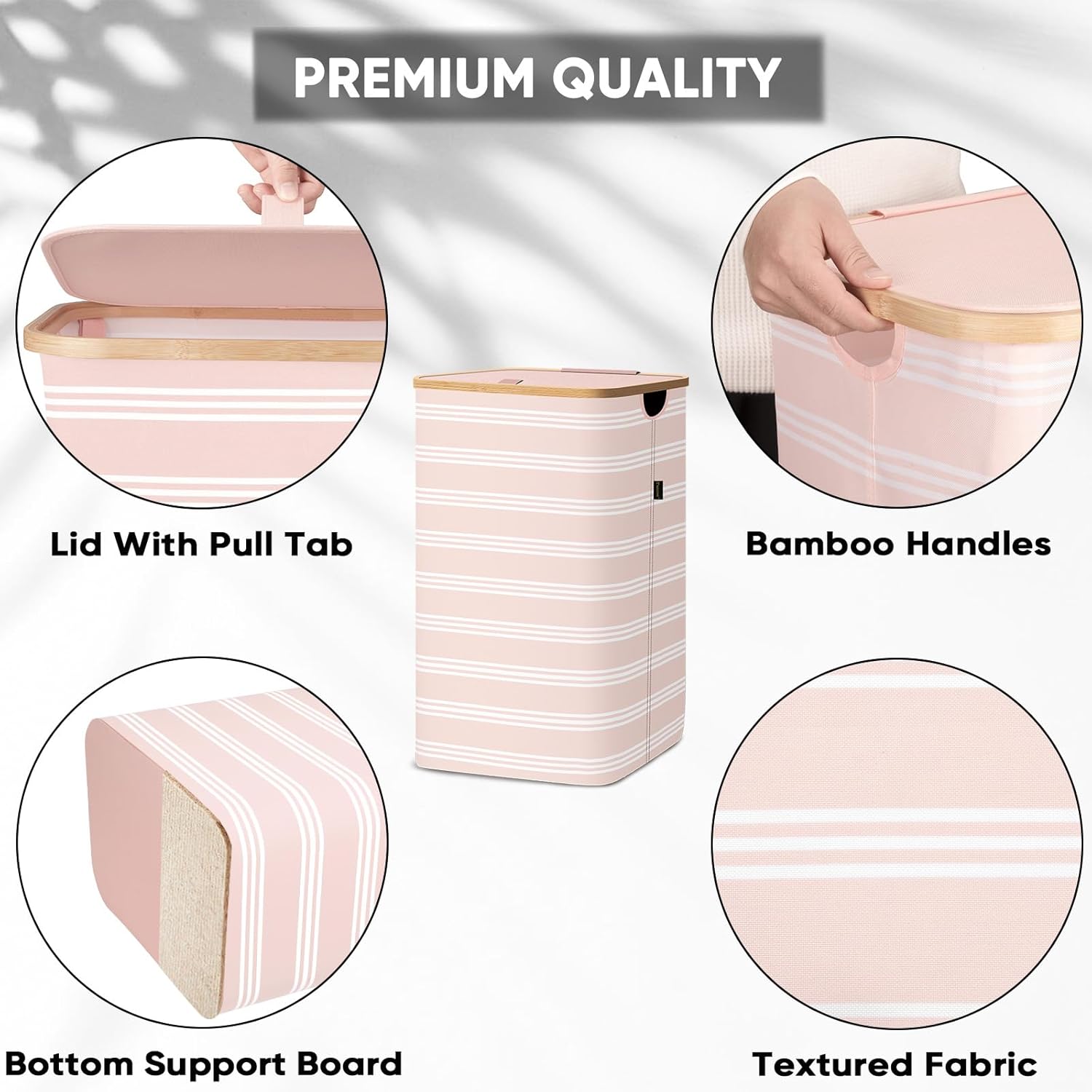 BALEINE Laundry Hamper with Lid, Tall Laundry Baskets with Bamboo Pull Handles, Large Laundry Bin