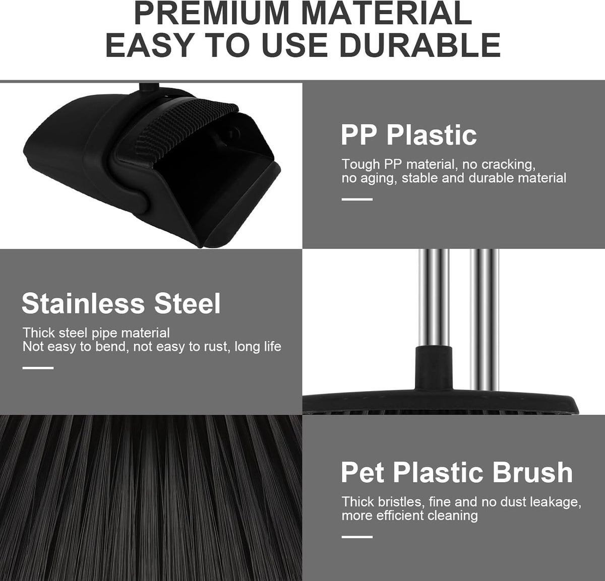 Broom and Dustpan Set, Household Broom with Dustpan Combo Set, 51" Long Handle, Dust Pan Set for