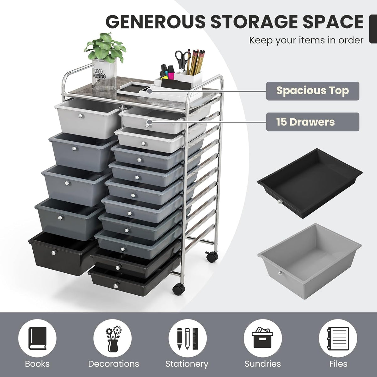 GOFLAME 15-Drawer Rolling Storage Cart, Multipurpose Movable Organizer Cart, Utility Cart for Home