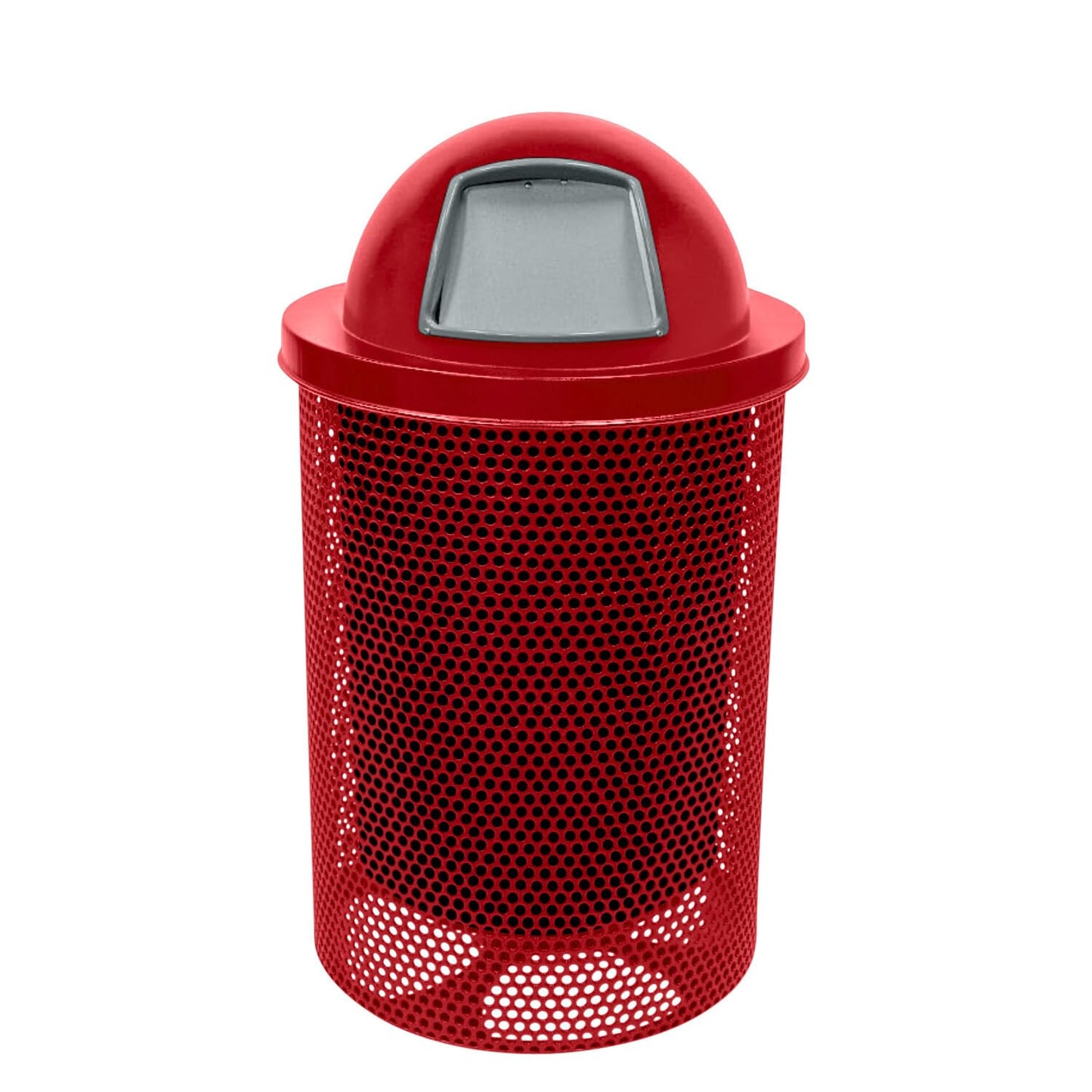 COATEDOUTDOORFURNITURE RDT-P-TXTRED Heavy Duty Round Trash Receptacle with Dome Top, Liner