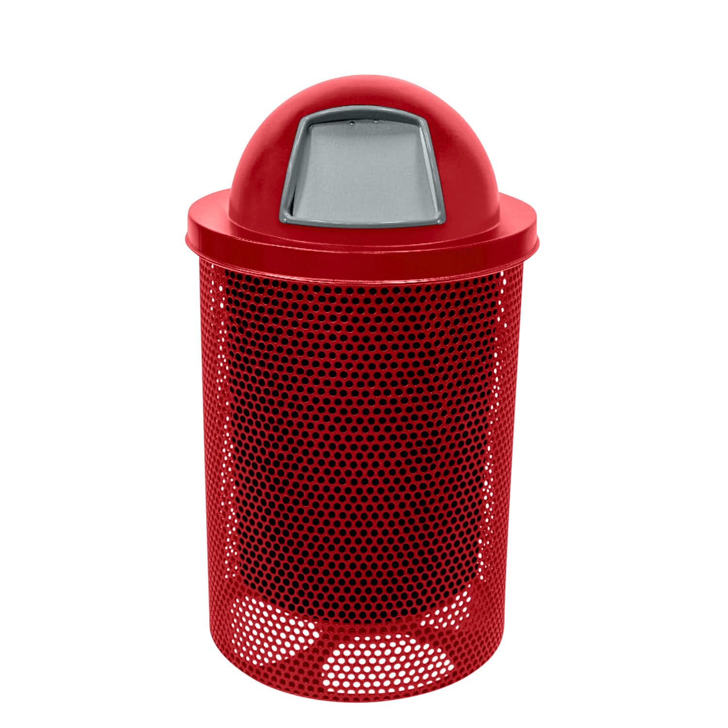 COATEDOUTDOORFURNITURE RDT-P-TXTRED Heavy Duty Round Trash Receptacle with Dome Top, Liner