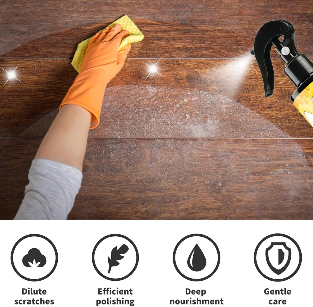 Beeswax Spray Cleaner with Sponge & Towel for Wood Furniture, Natural Beeswax Care For Wood Floors