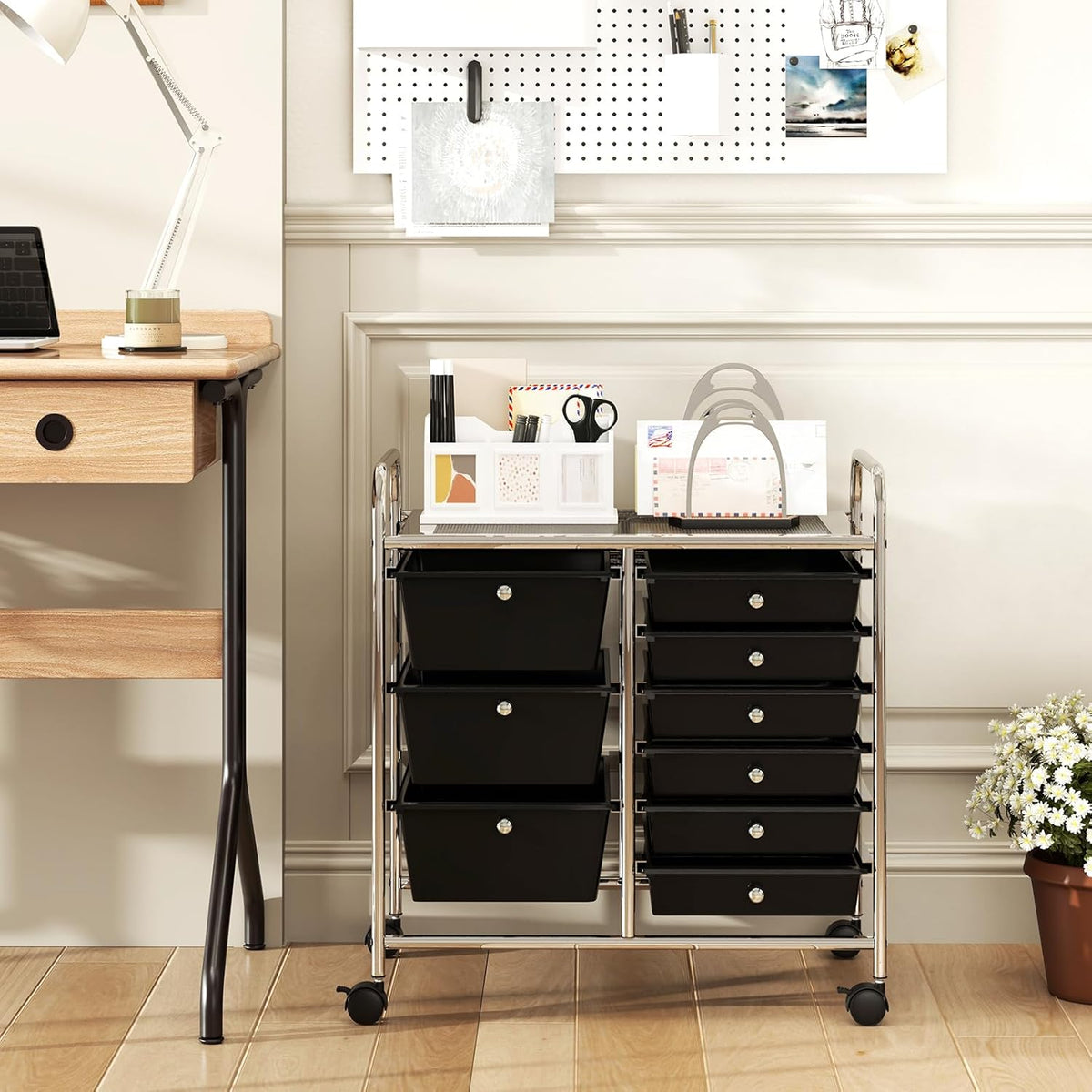 GOFLAME 9-Drawer Rolling Storage Cart, Mobile Utility Cart with Removable Drawers & Metal Frame