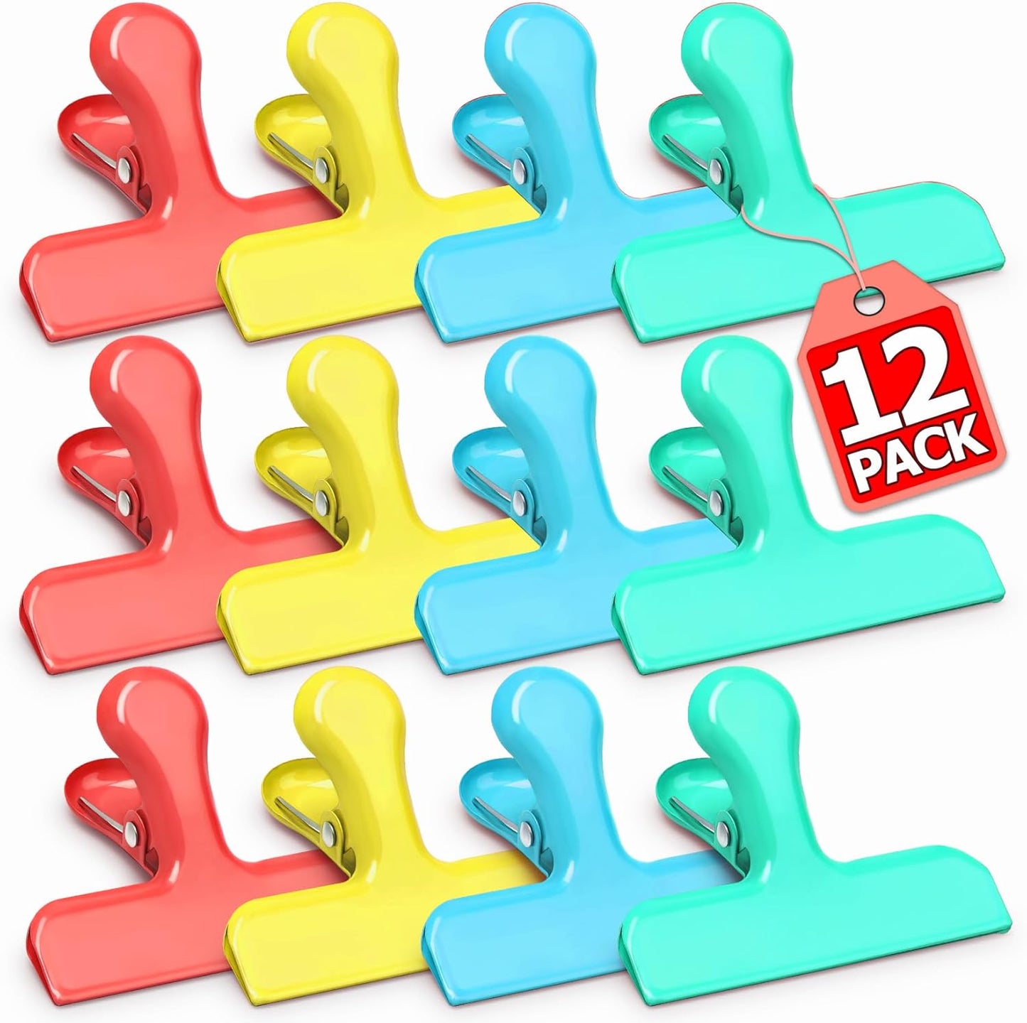 VNDUEEY 12 Pack Stainless Steel Chip Bag Clips, Chip Clips for Food Bags, Heavy Duty Metal Clip for
