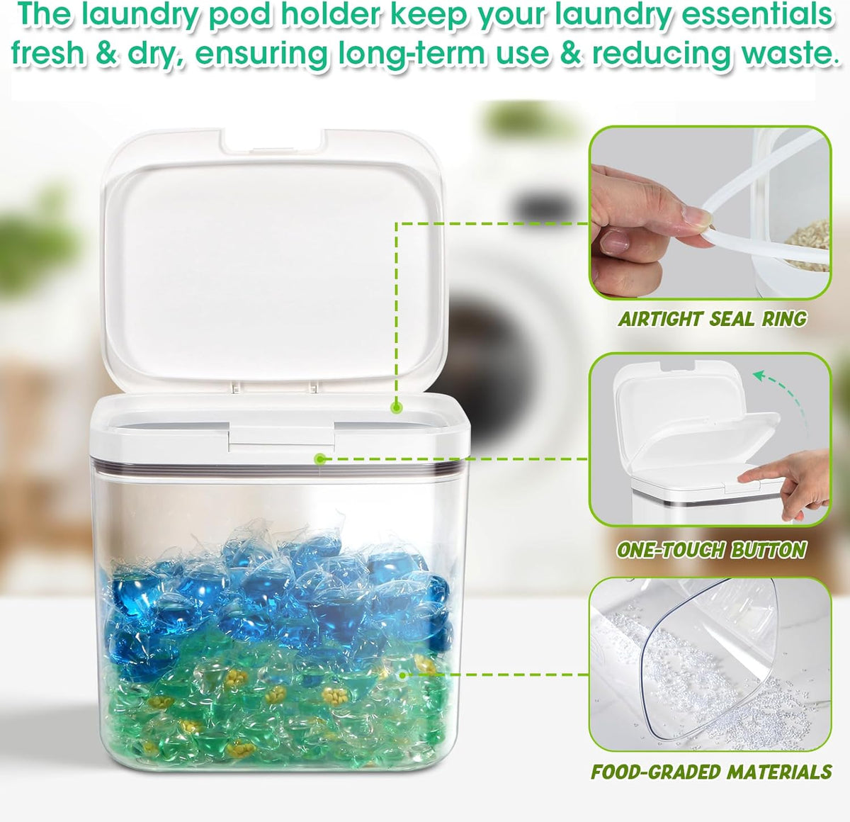 2 Pack Laundry Pods Container with One-Click Pop-up Lid, 95 oz + 68 oz Laundry Room Detergent