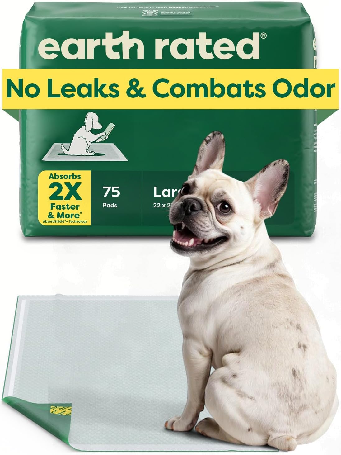 Earth Rated Max Absorbency Puppy Pee Pads for Dogs Absorbs 2X Faster & 2X More, Leak-Proof