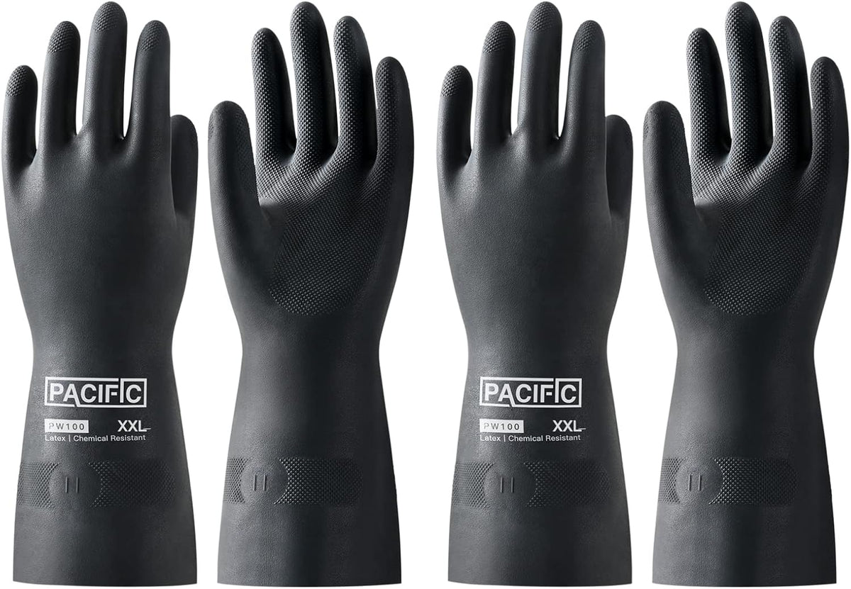 PACIFIC PPE 2 Pairs Chemical Resistant Gloves, Heavy Duty Industrial Rubber Gloves, Resist Acid
