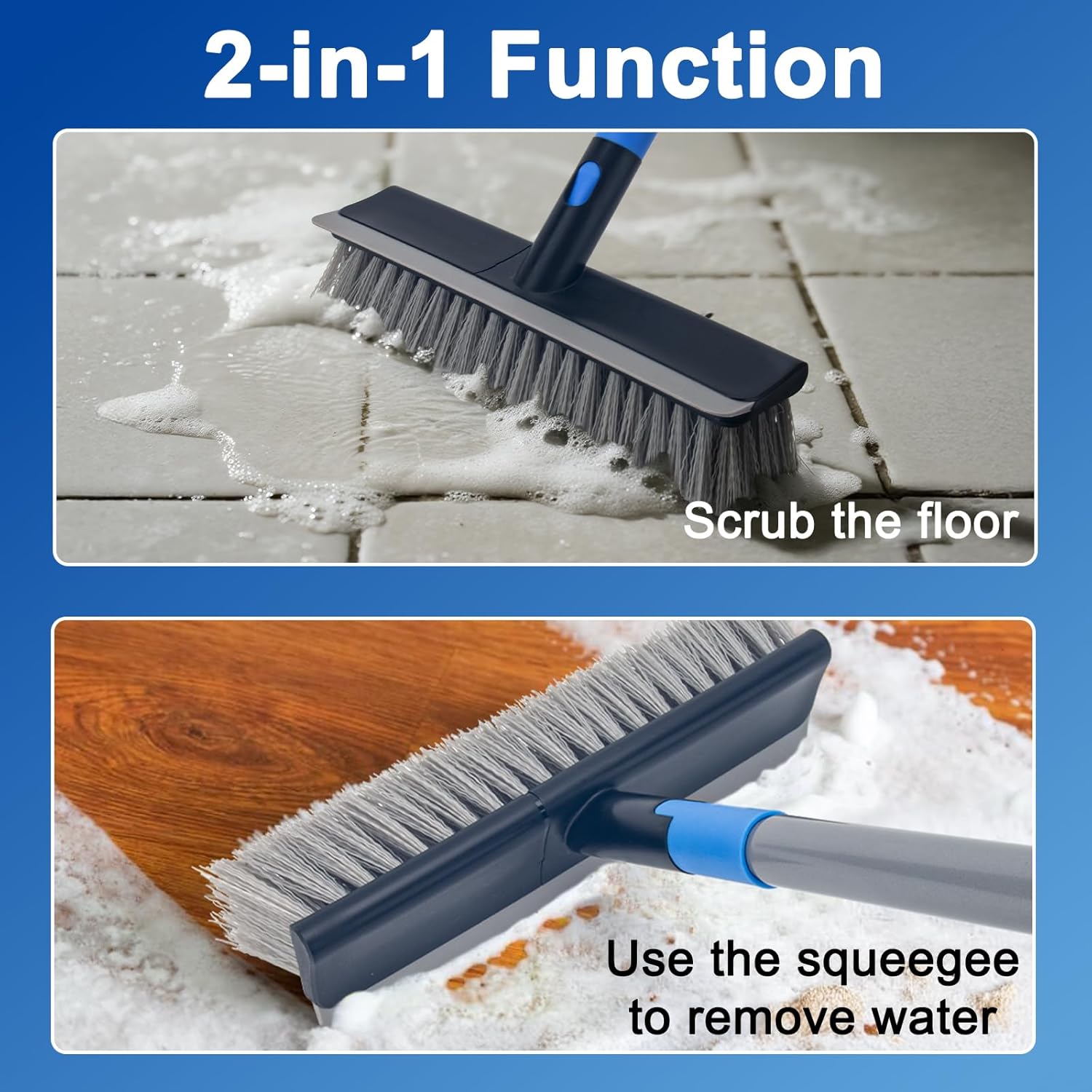 KeFanta Deck Brush with Long Handle, 2 in 1 Floor Scrub Brush for Cleaning, 56" Stiff Bristle