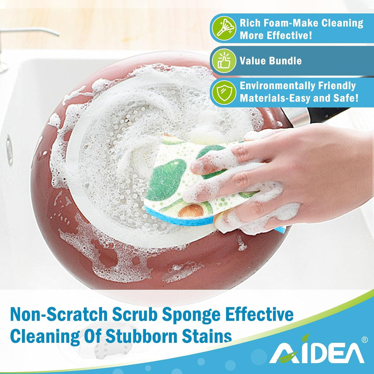 AIDEA Sponges Kitchen, Non-Scratch Scrub Sponge-24Count, Sponges for Non-Stick Cookware, Cellulose