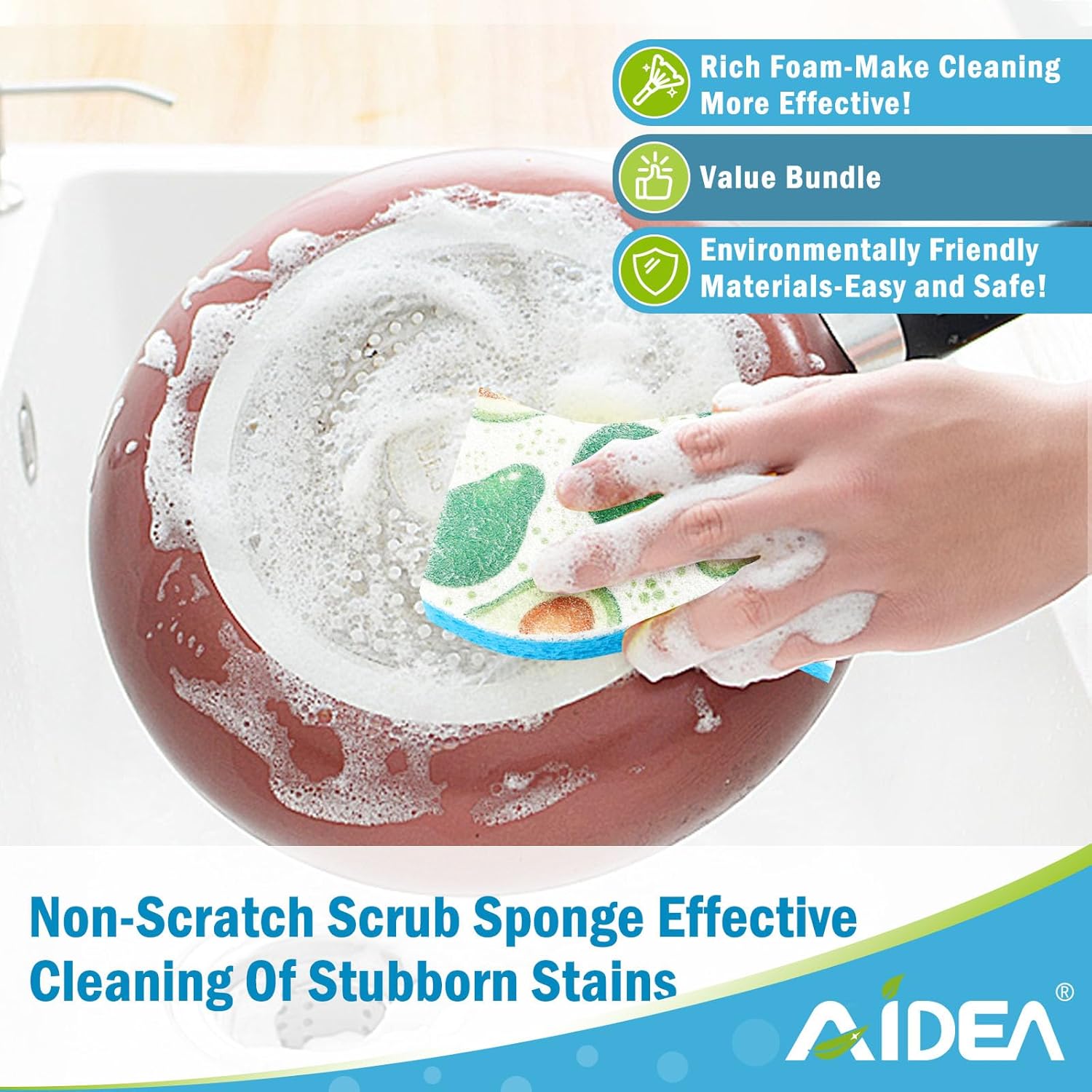 AIDEA Sponges Kitchen, Non-Scratch Scrub Sponge-24Count, Sponges for Non-Stick Cookware, Cellulose
