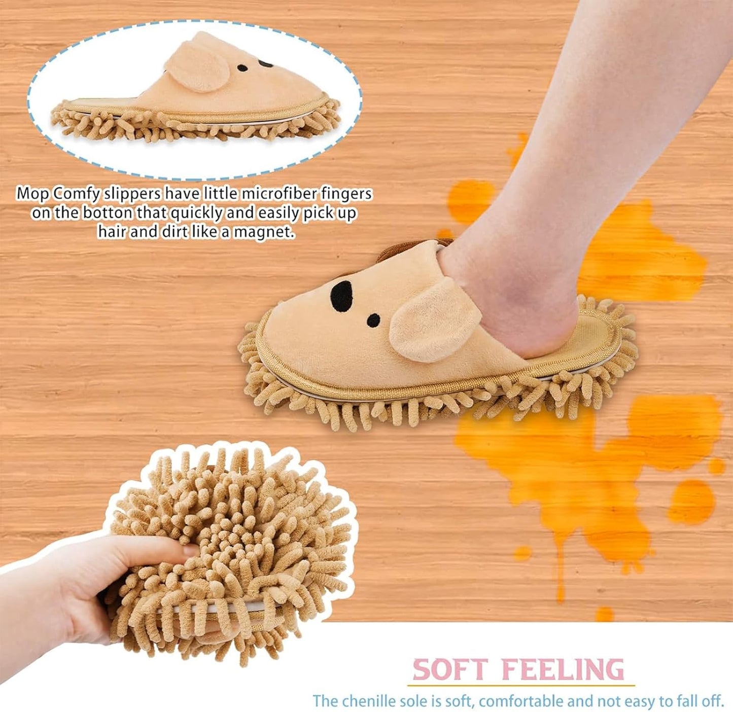 Cartoon Dog Mop Slippers Microfiber Clean Dusting Slippers Detachable Mopping Shoes for Office Home