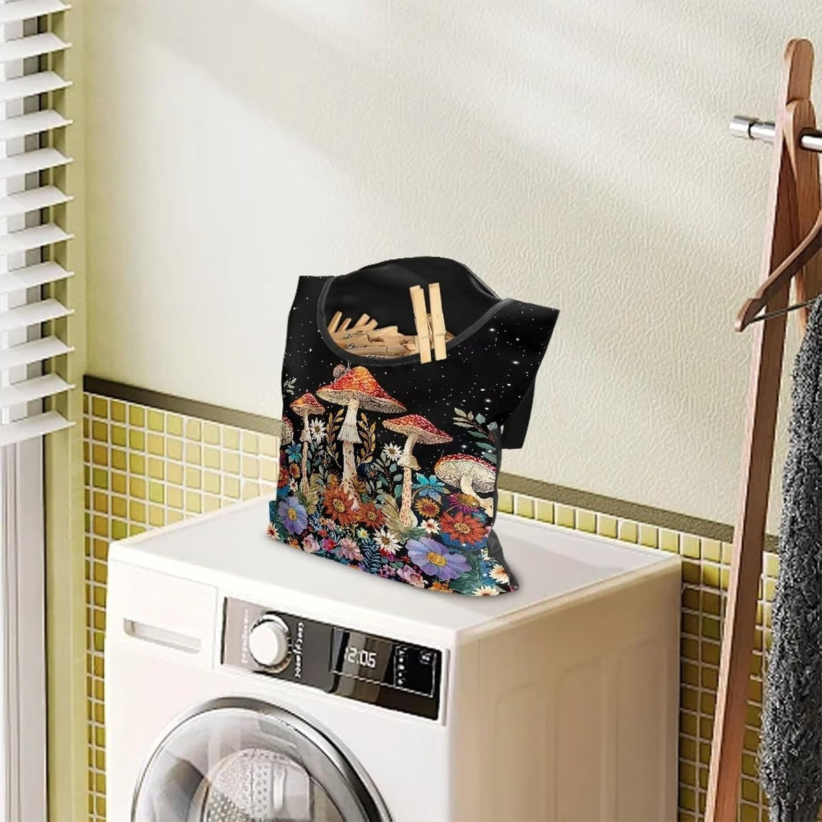 Mushroom Clothespin Storage Hanger Bags Laundry Clothespin Bag, Clothespin Bag with a Large