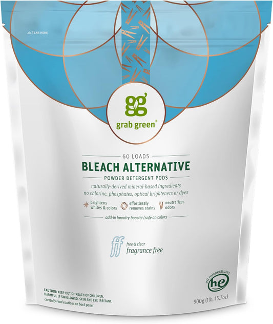 Grab Green Bleach Alternative Pods, 60 Count, Chlorine Free, Fragrance Free, Plant and Mineral