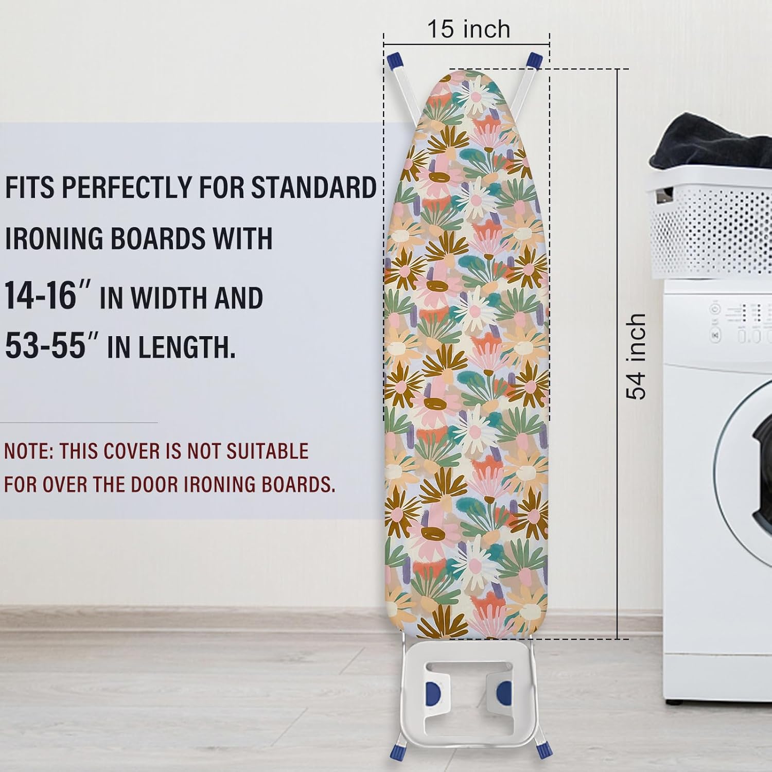 Ironing Board Cover and Pad 15x54 Inch Standard Ironing Board Cover with Elastic Edge and Hook and