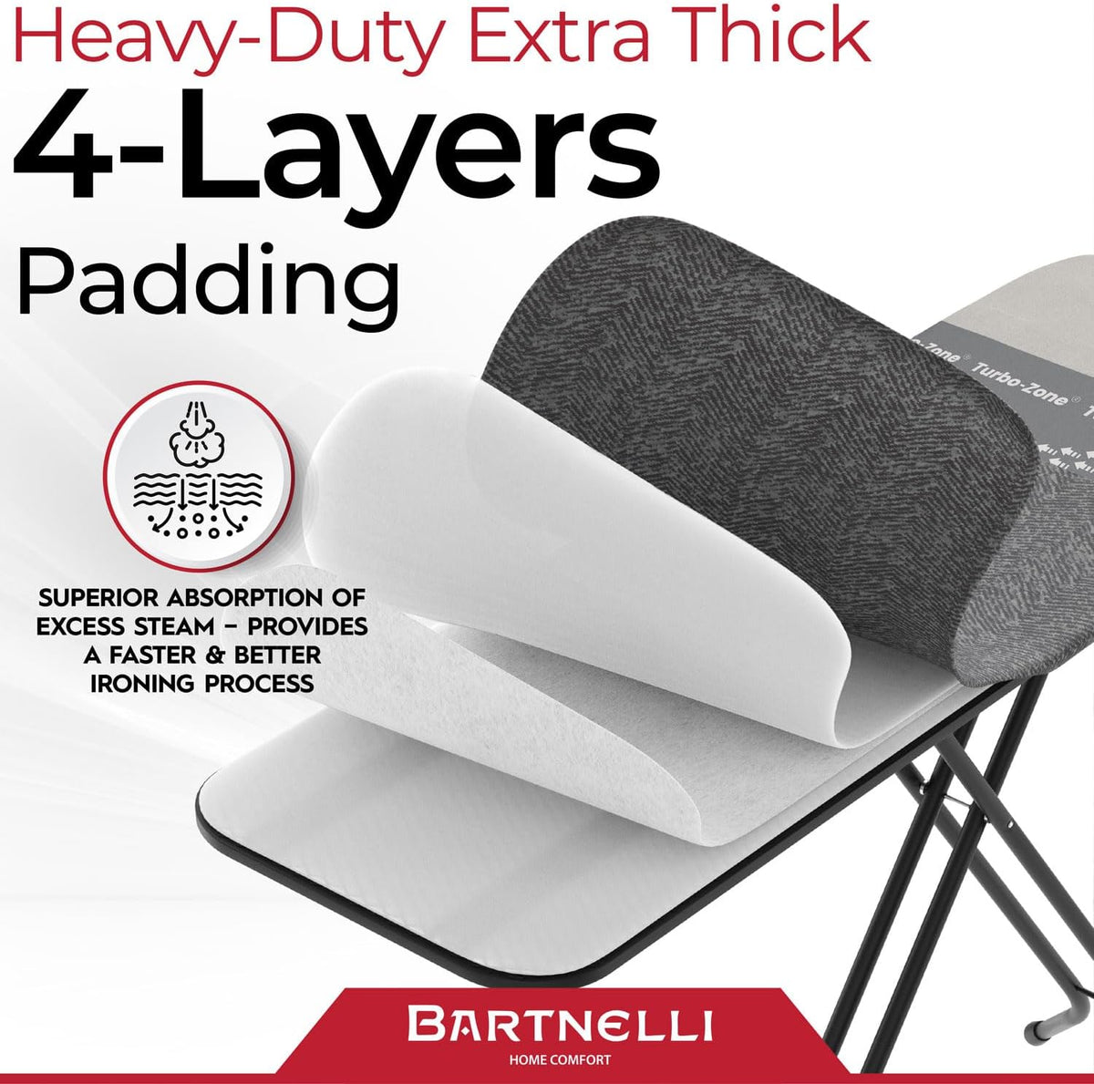 Bartnelli Heavy Duty Ironing Board 48x15 | Designed & Made in Europe with Patent Technology, Turbo