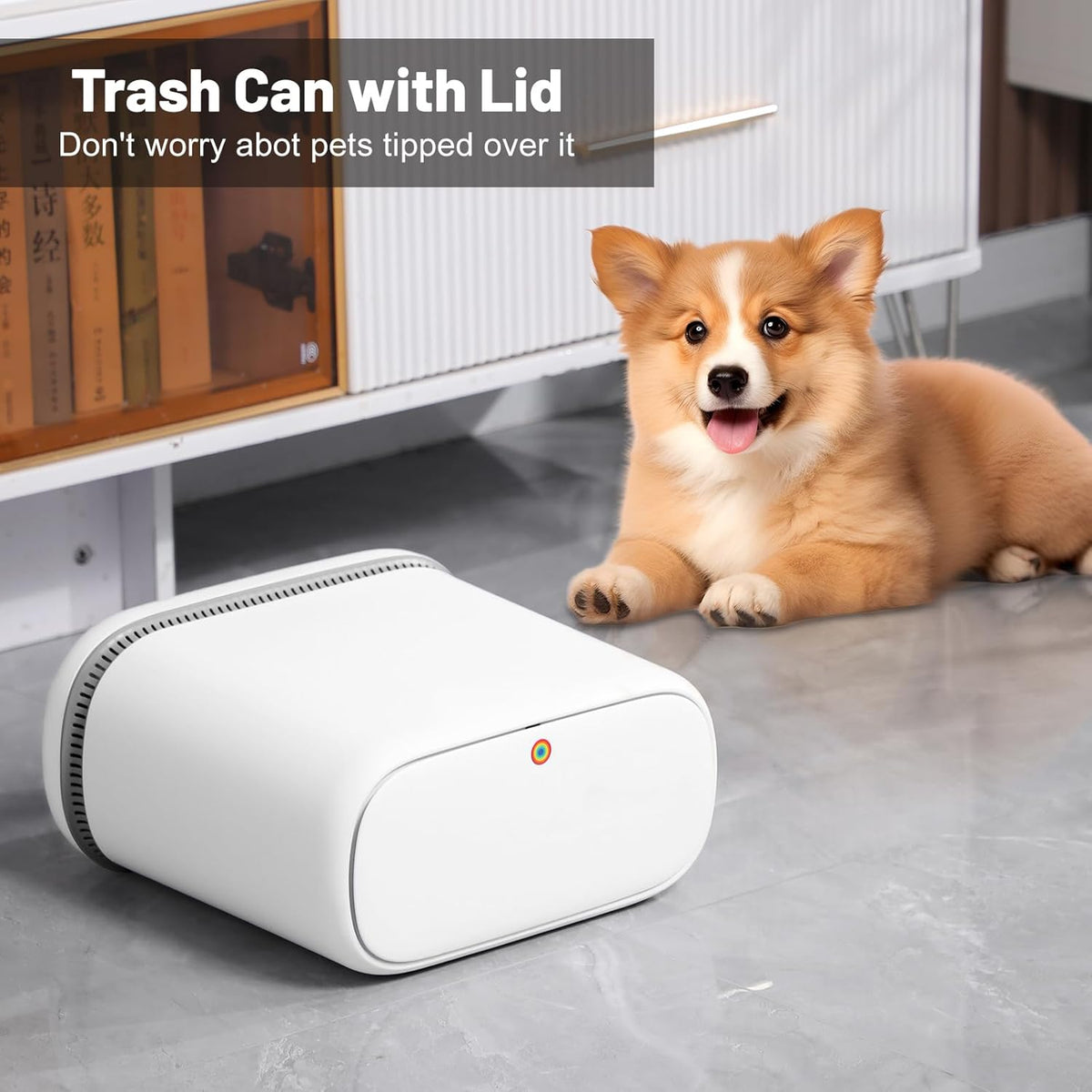 MOPALL Bathroom Trash Can, 3.3 Gallon Slim Garbage Can with Lid, Adsorption Narrow Trash Bin with