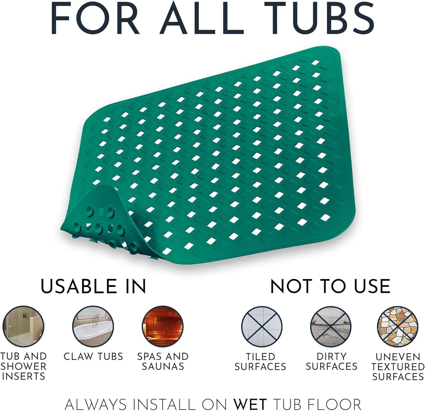 Homerella Anti Slip Shower Mat | Anti Mold Non Slip Bathtub Mat for Inside Shower | Square Floor