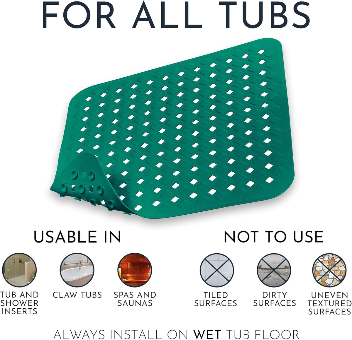 Homerella Anti Slip Shower Mat | Anti Mold Non Slip Bathtub Mat for Inside Shower | Square Floor