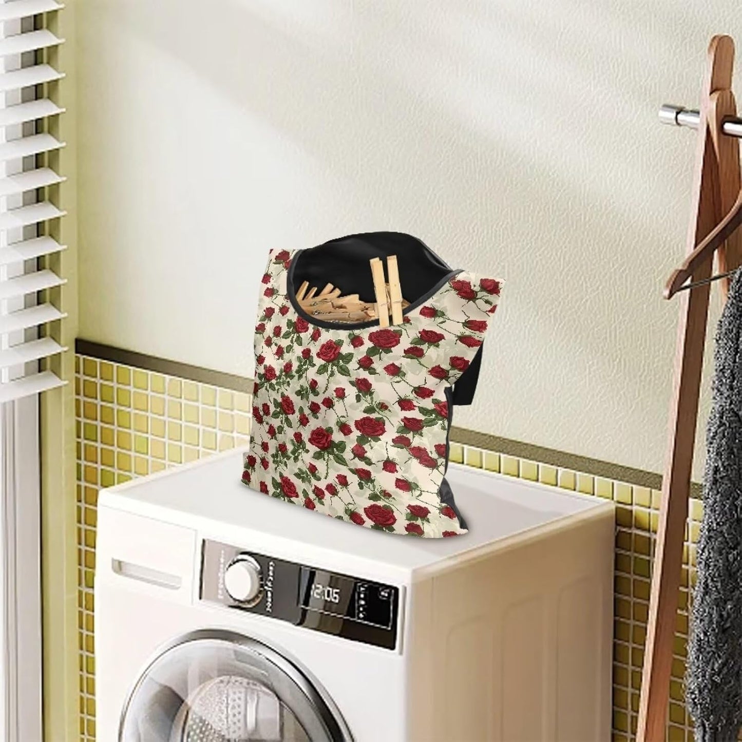 Rose Clothespin Bag Fashion Hanging Storage Organizer Clothes Pin Bag Waterproof Laundry Clothespin