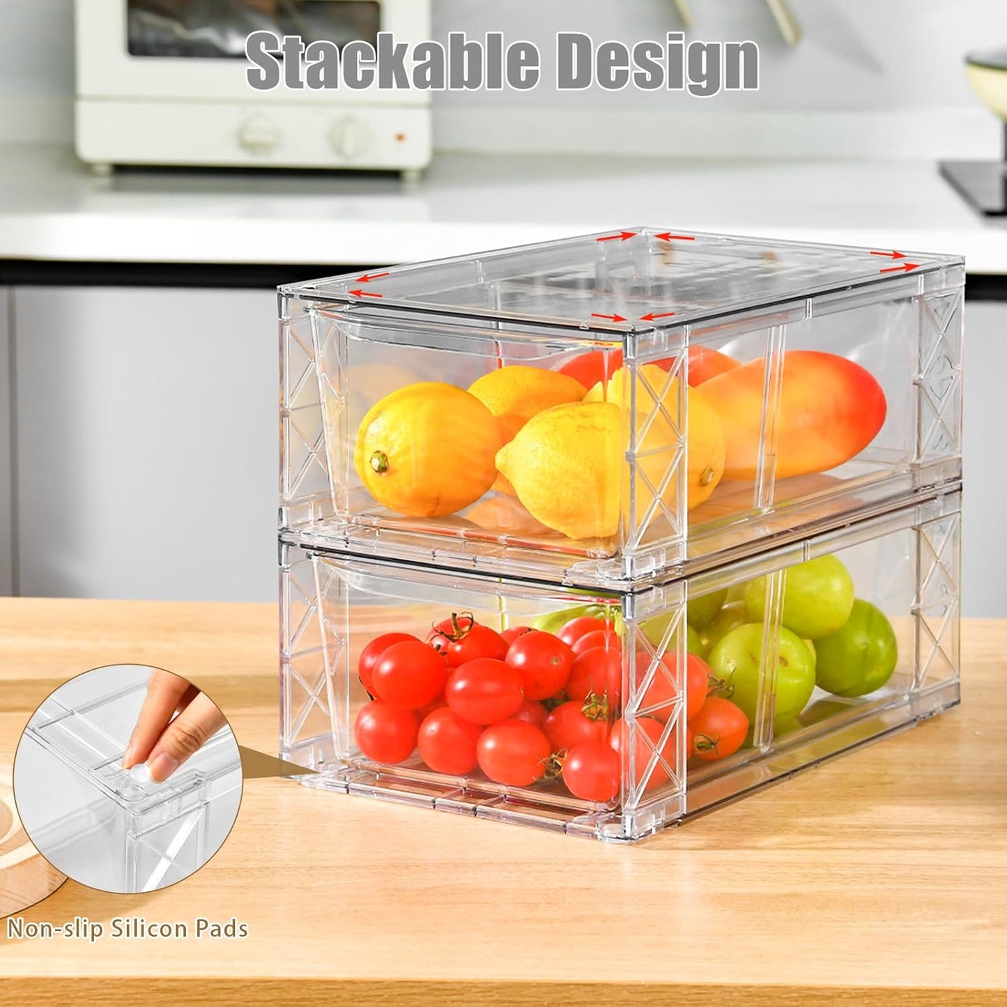 8Pack Clear Stackable Kitchen Storage Organizer,Pantry Organizers and Storage,Foods Organizer Bins