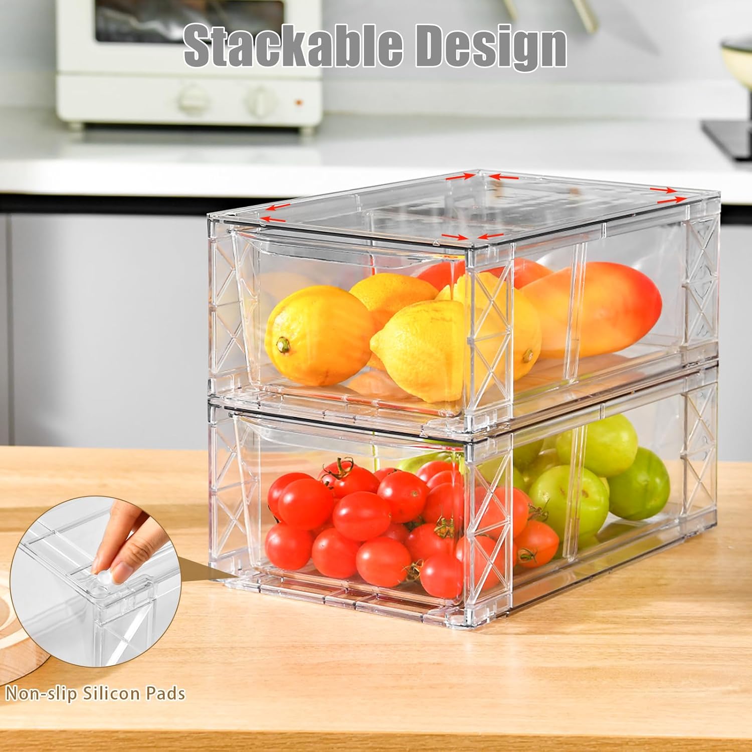 8Pack Clear Stackable Kitchen Storage Organizer,Pantry Organizers and Storage,Foods Organizer Bins
