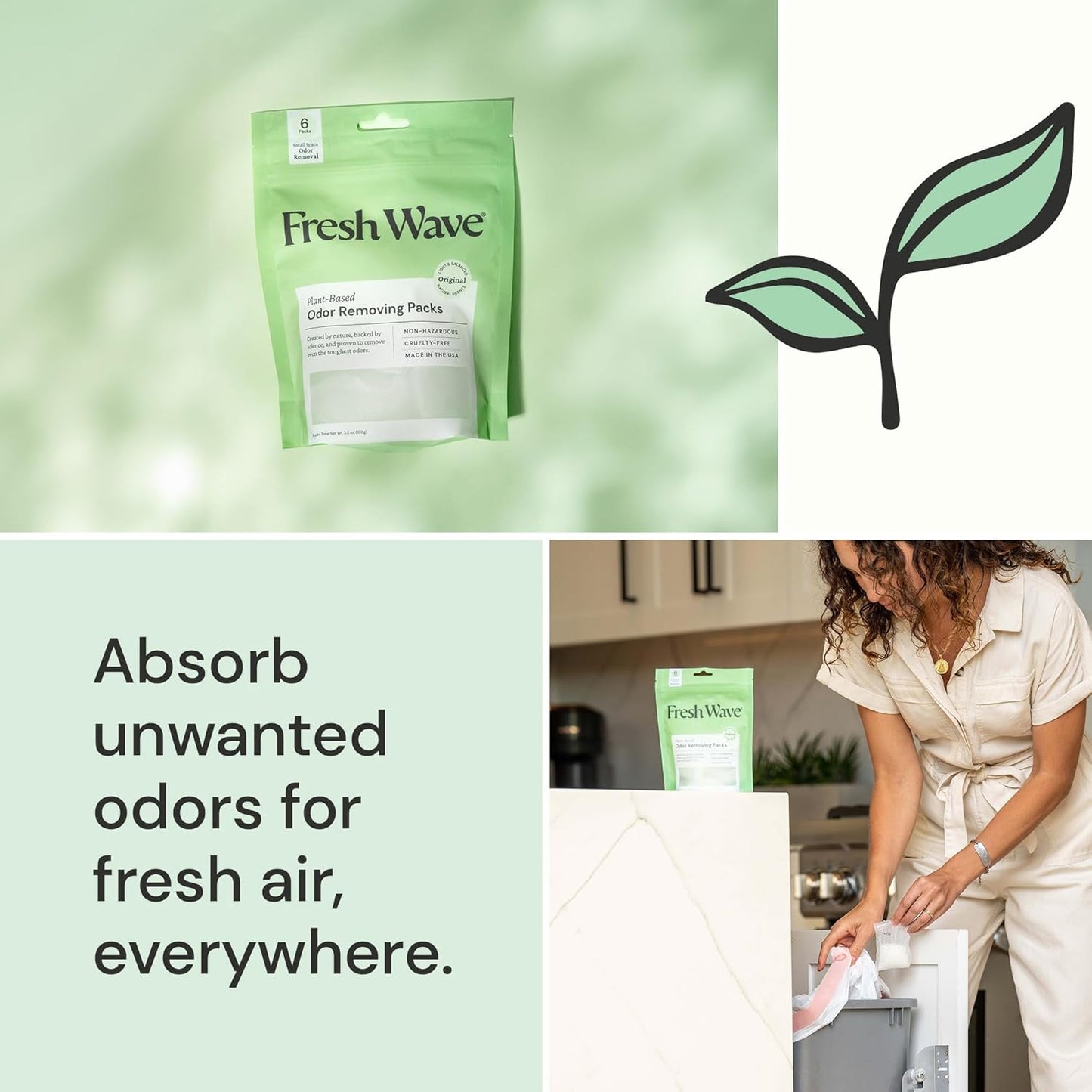 Fresh Wave Odor Eliminating & Deodorizing Packs, Bag of 6 - Safer Odor Relief for Small Spaces