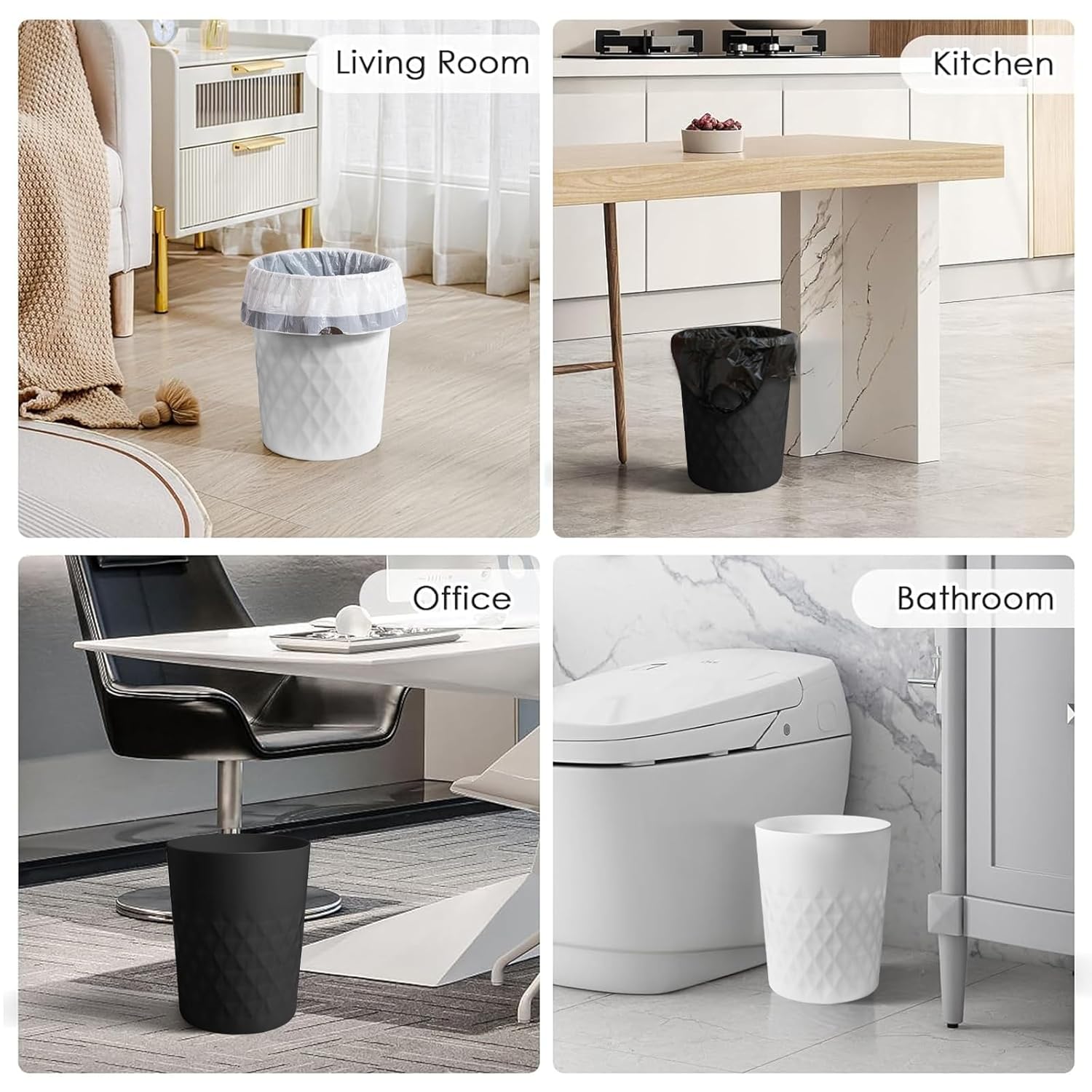 YGJT Small Trash Can, 3 Pack 1.8 Gallons Bathroom Trash Can, Slim Waste Basket, Round Garbage Can