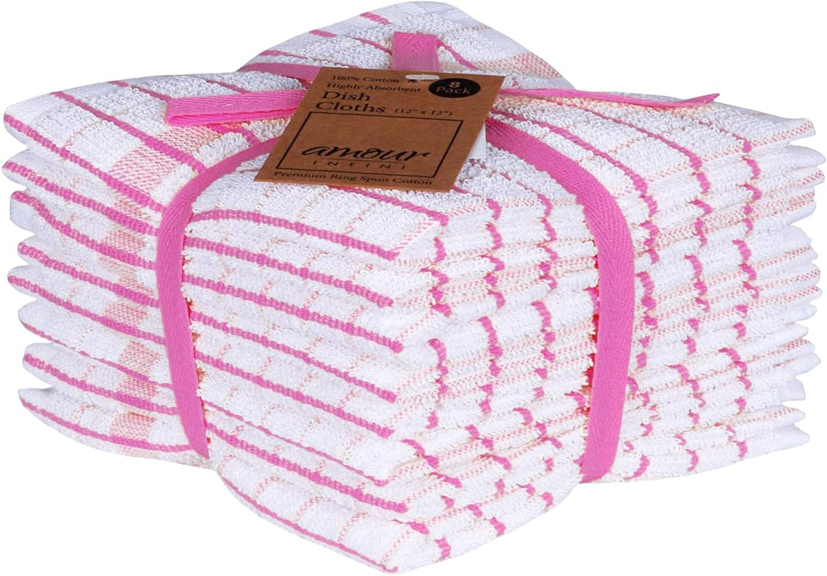 AMOUR INFINI Kitchen Dish Cloths Set of 8 - Ultra Soft, Highly Absorbent, Quick-Drying Terry Cotton