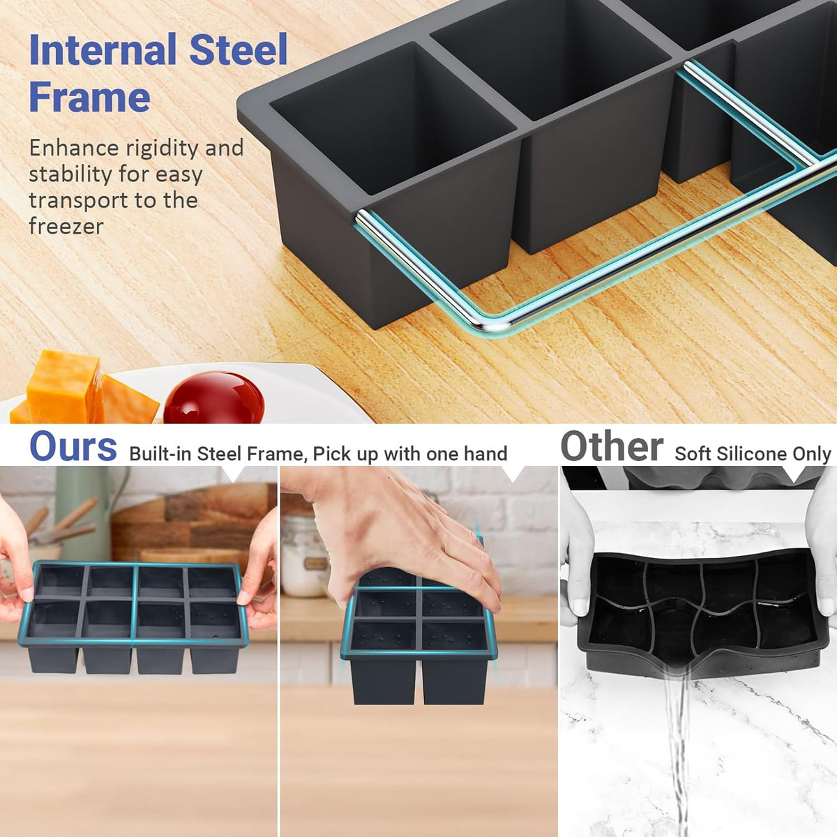 Large Ice Cube Trays for Whiskey: GGOW Big Silicone Ice Cube Trays 2Inch - Huge Square Ice Cubed