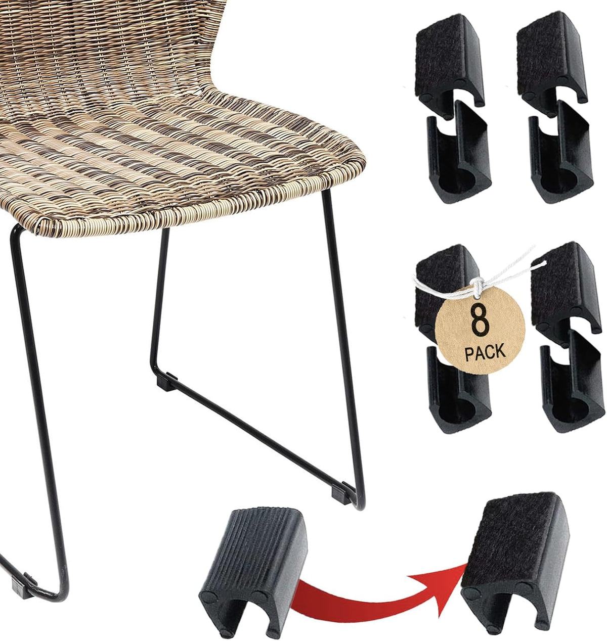 Rectangle U Shaped Chair Leg Tips Caps with Felt Pads,Furniture Feet Protector Slide Smoothly