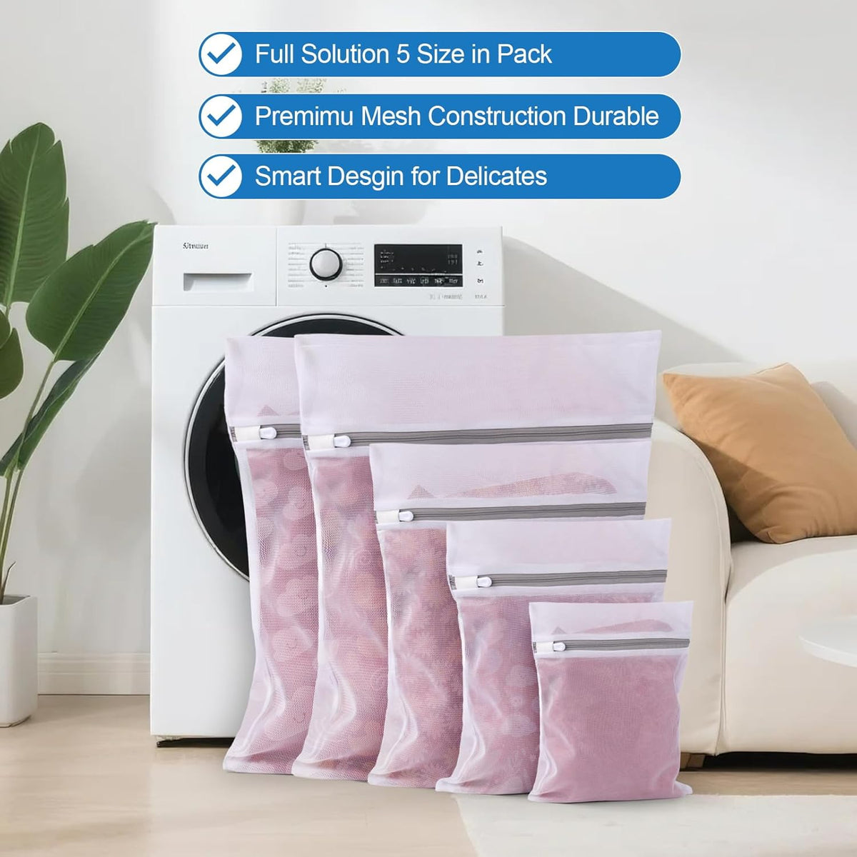 5Pcs Laundry Bags Mesh Wash Bags, Delicate Laundry Bags for Clothes, Hosiery, Underwear, Bed linen