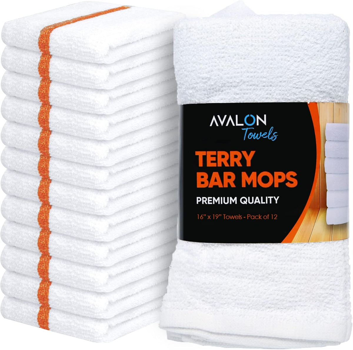 Avalon Towels Terry Bar Mop Towels (Value Pack of 12) Size 16"x19" – Absorbent and Durable
