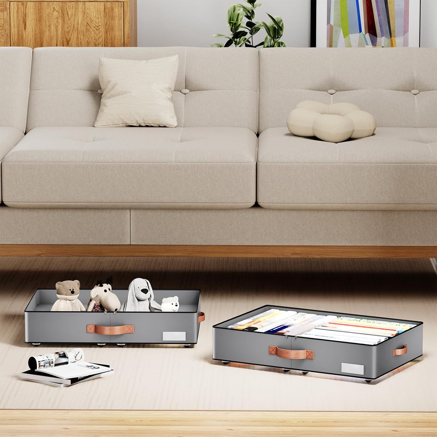 Under bed Storage With Wheels,Low profile 5.5 inches Height Storage Bins,Rolling Under bed Shoe