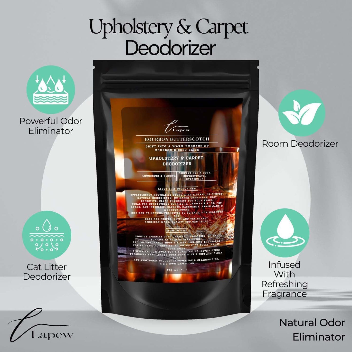 Bourbon & Butterscotch Carpet Freshener Powder 16 oz | Powerful Odor Eliminator for Home |