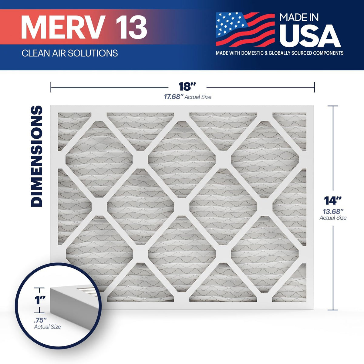 BNX TruFilter 14x18x1 MERV 13 (4-Pack) AC Furnace Air Filter - MADE IN USA - Electrostatic Pleated