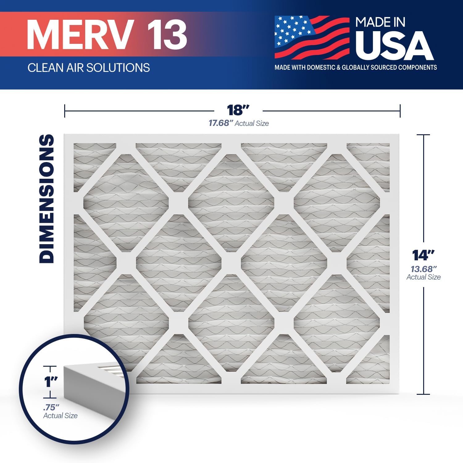 BNX TruFilter 14x18x1 MERV 13 (4-Pack) AC Furnace Air Filter - MADE IN USA - Electrostatic Pleated