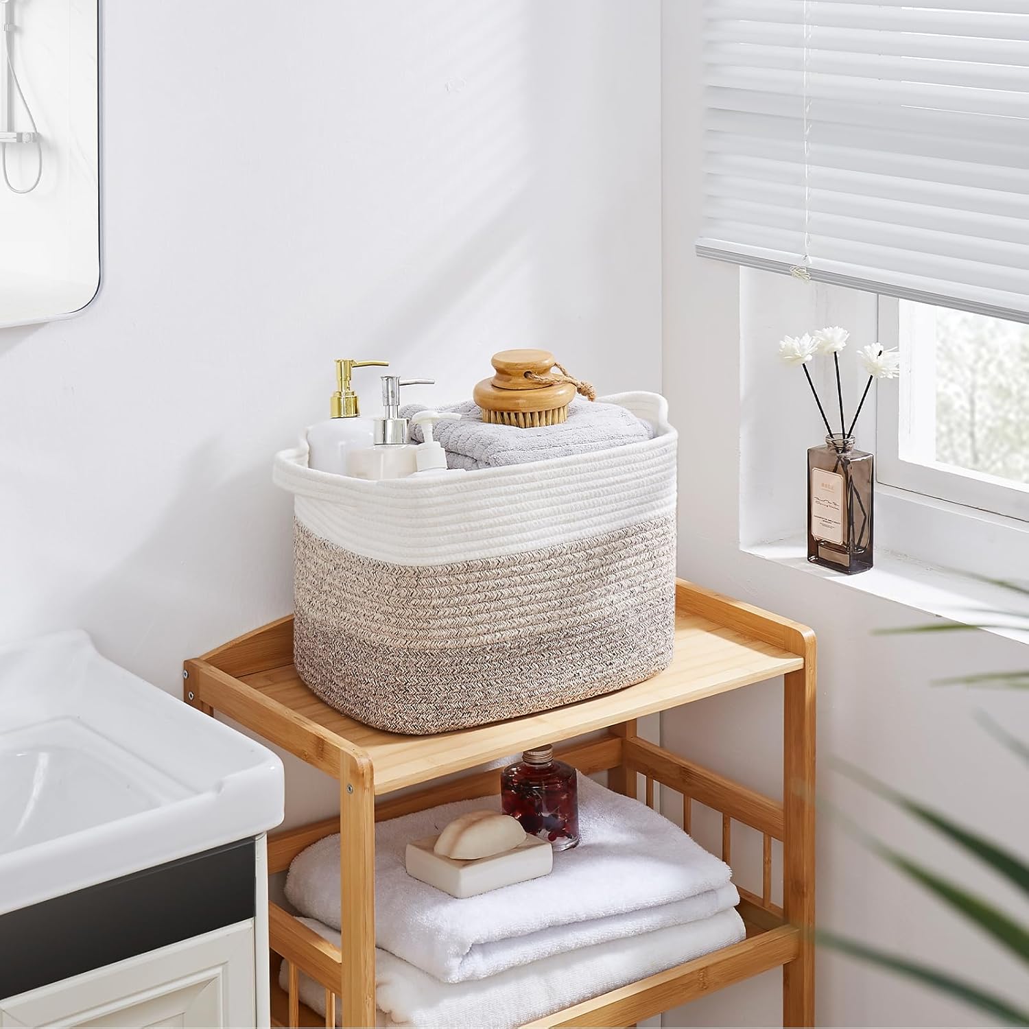 OIAHOMY Woven Storage Basket, Cotton Rope Baskets for Toys,Towel, Clothes, Used to Bathroom,Living