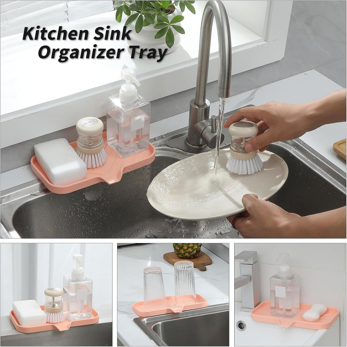 Silicone Bathroom Soap Dishes with Drain Spout-Bathroom and Kitchen Sink Organizer,Sponge