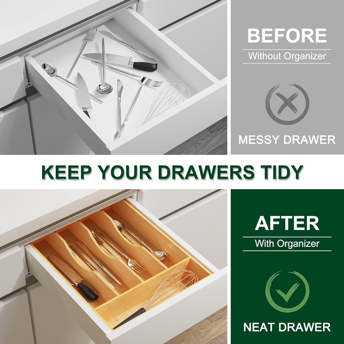 Bellsal Utensil Organizer 10 Inch Silverware Tray for Drawer Utensil Holder Cutlery Organizer