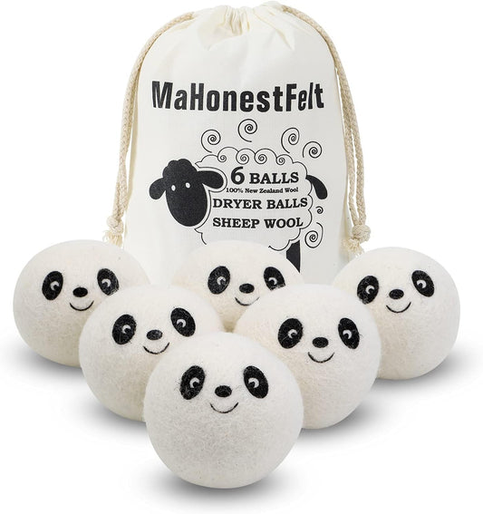 Wool Dryer Balls - Natural Fabric Softener, Reusable, Reduces Clothing Wrinkles and Saves Drying