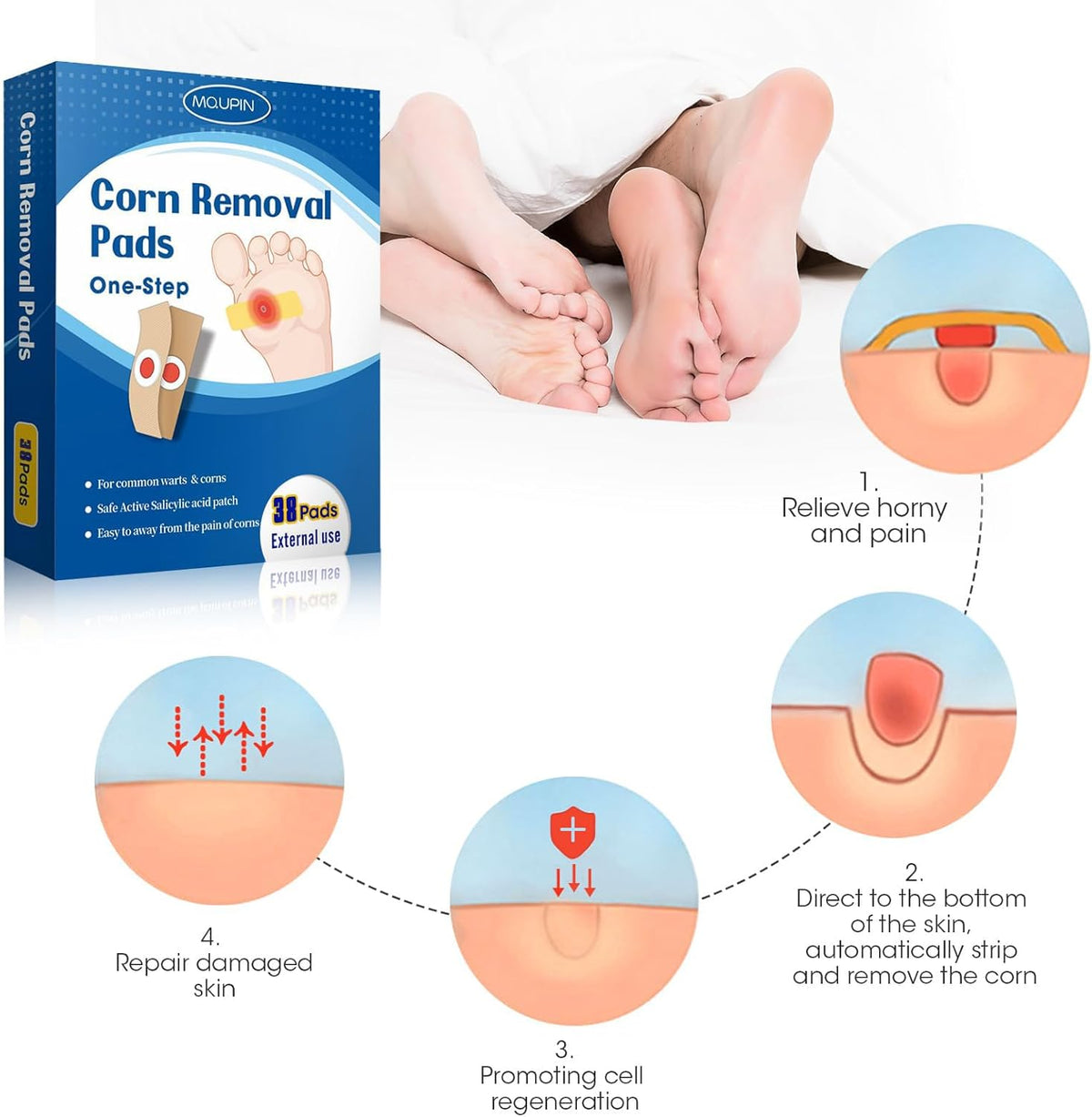 38 Count Corn Removal Pads for Feet and Toe, Corn Plasters Feet Remover for Feet Extra Strength