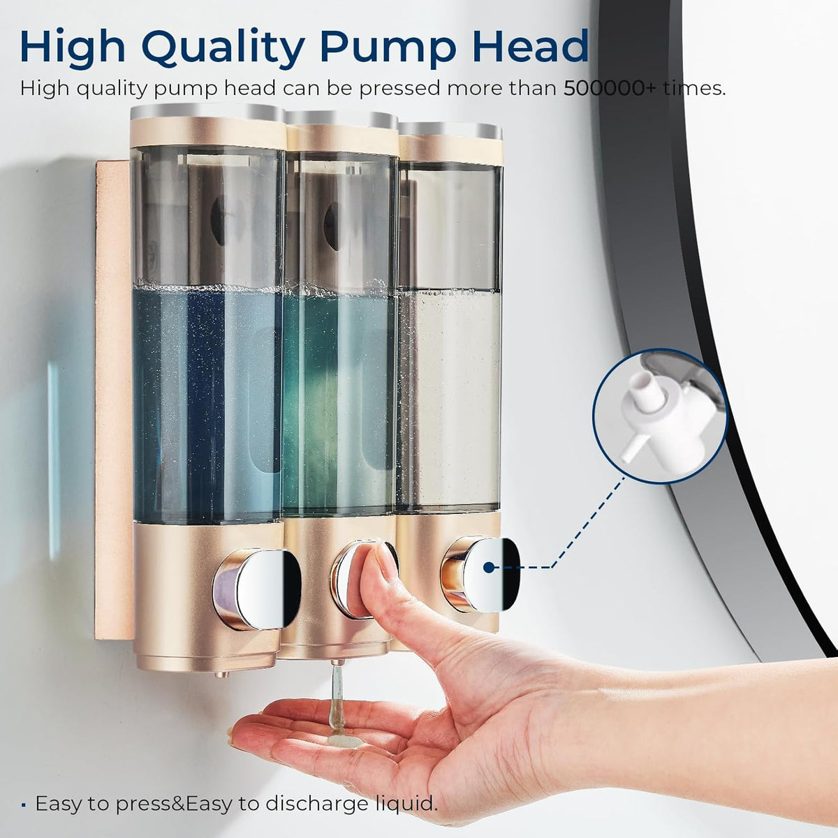 pollock Shampoo Conditioner Dispenser Shower Soap Dispenser 3 Chamber No Drill Shampoo Dispenser